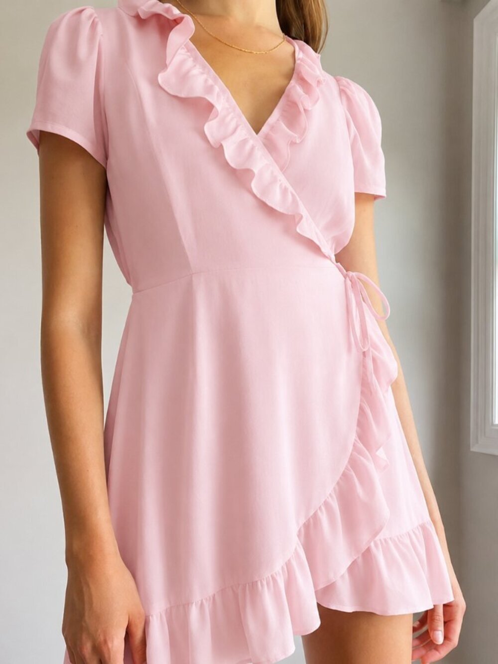 Aritzia Sunday Best New Wrap Dress NWT Ruffle Short Sleeve Rose Front Pink Sz 4